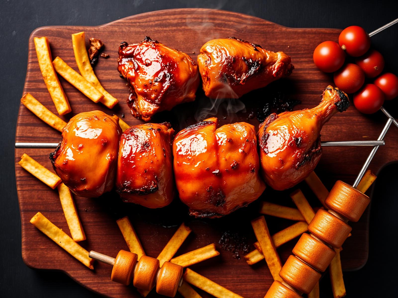 Gegrilde kip op houten plank